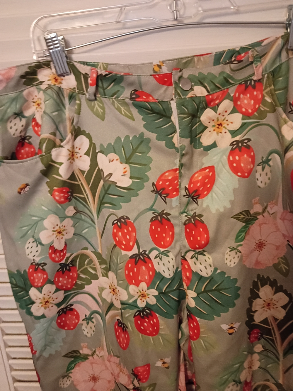 Floral Strawberry Print Flared Pants - Mint Green - Picture 4 of 9